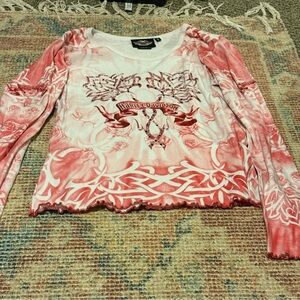 Harley-Davidson Pink and White Graphic Top